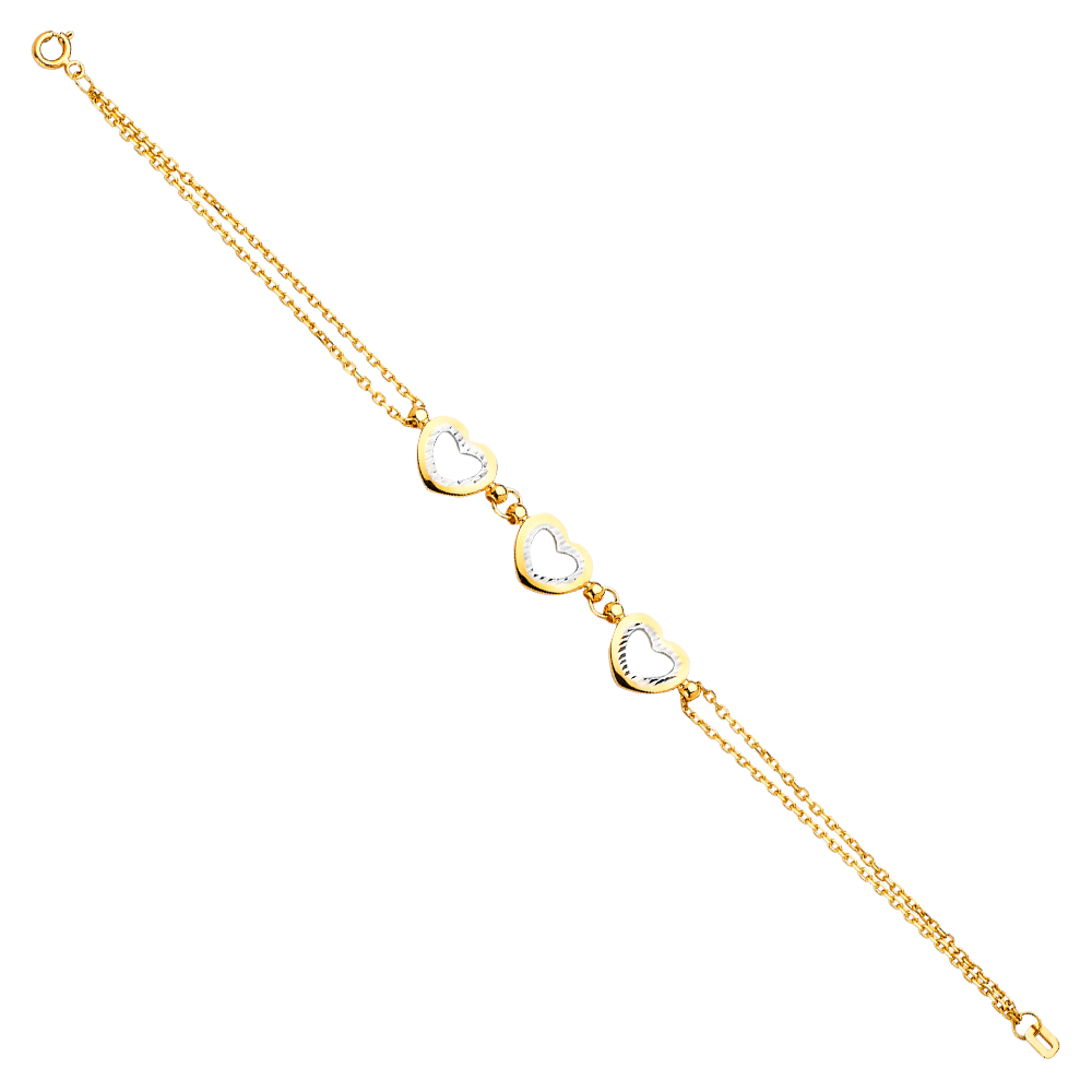 Lady's 14K 3 Hearts Light Bracelet 
Color: Yellow
Length: 7"
Gender