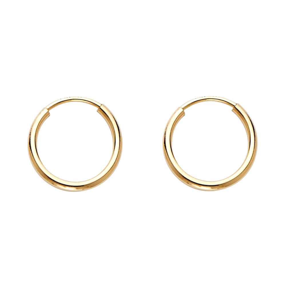 14KY 1.2mm Round Tube Polished Endless Hoop Earrings (12mm)