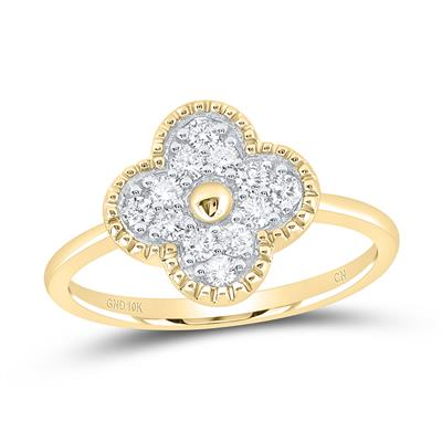 Lady's Yellow 10 Karat Clover  Ring 0.333tw Round Diamonds Finish: Pol