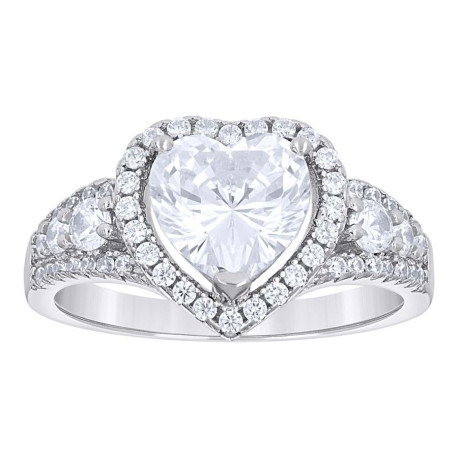 Lady's Heart Silver Cz Ring