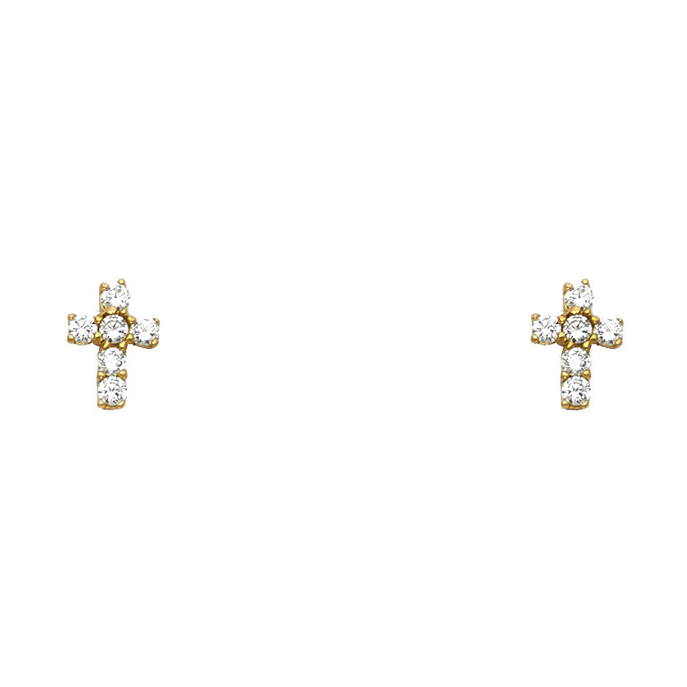 14K Y/GD CROSS CZ EARRINGS