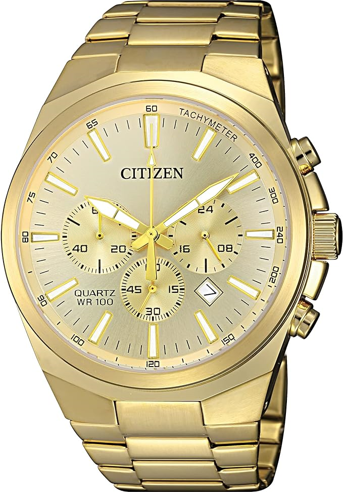 Watch Style: Classic Chronograph
Metal: Stainless Steel
Color: Yellow
Finish: polished