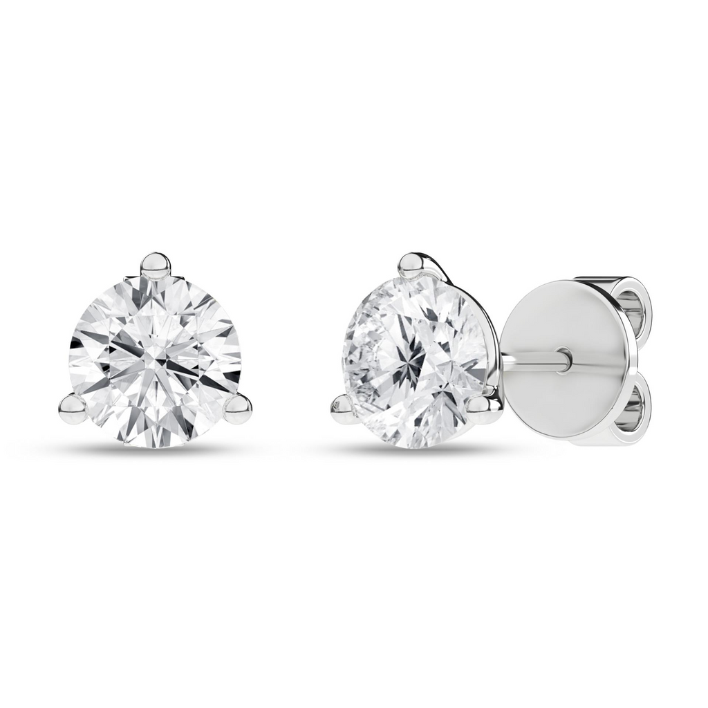 14 Karat White 3 Prong Solitaire Earrings 2 = 2.00tw Round E/F VS1 Lab