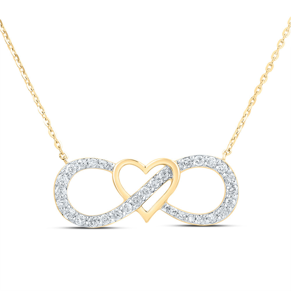 Lady's 10 Karat Infinity Heart Necklace 0.25tw Round Diamonds Color: Yellow
Length: 18"
Gender: Ladies