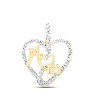 Lady's Yellow 10 Karat Heart Mom Pendant = 0.125tw Round Diamonds Leng
