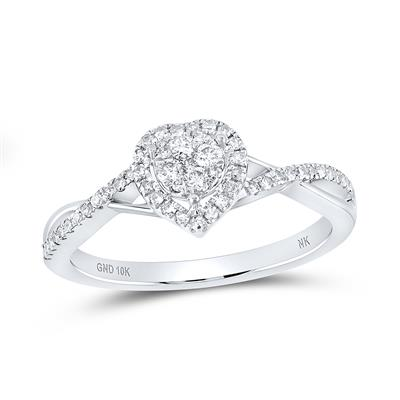 Lady's White 10 Karat Fashion Heart Ring Length 7.58 = 0.333tw Round D