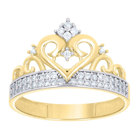 Lady's Two-Tone 10 Karat Crown Heart Cz Fashion Ring Length 11.8