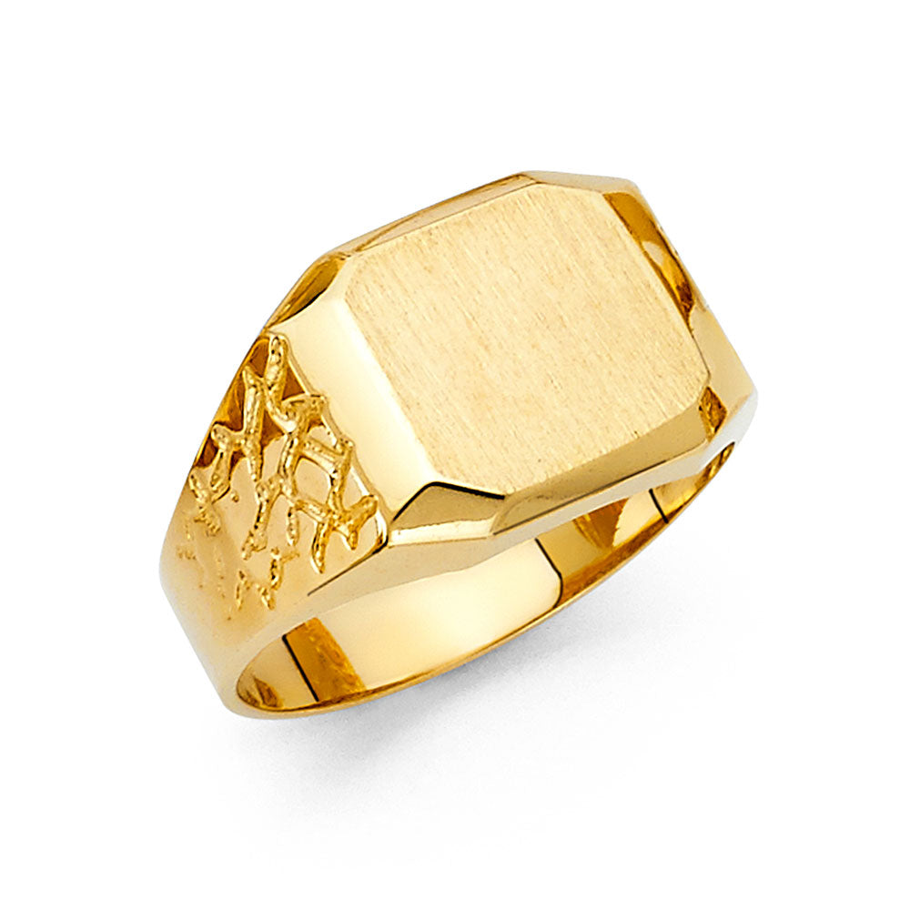 Gent's Yellow 14 Karat Signet Nugget Fashion Ring Gender: Gentlement