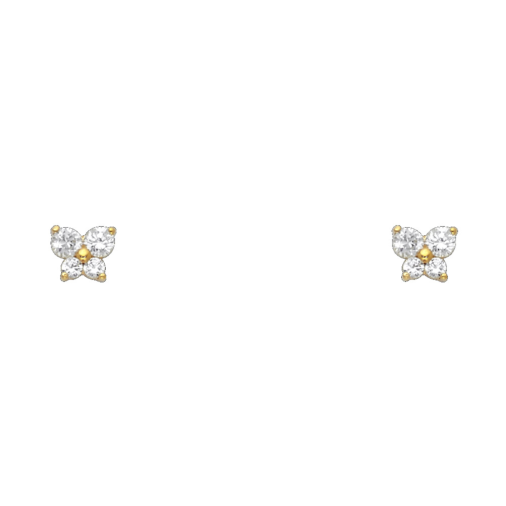 Lady's Yellow 14 Karat Flower w/cz screw Stud Earrings-April