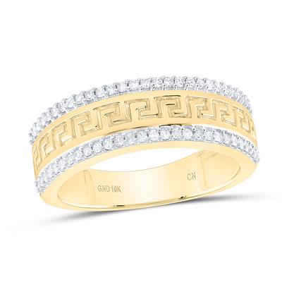 10K YELLOW GOLD ROUND DIAMOND WEDDING GREEK KEY BAND RING 1/3 CTTW