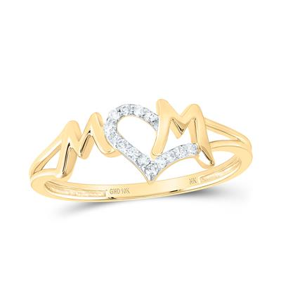 Lady's Yellow 10 Karat Fashion Heart Mom Ring = 0.083tw Round Diamonds
