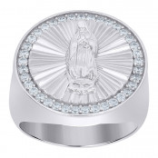 Gent's Sterling Silver Round Mens Cz Guadalupe Ring