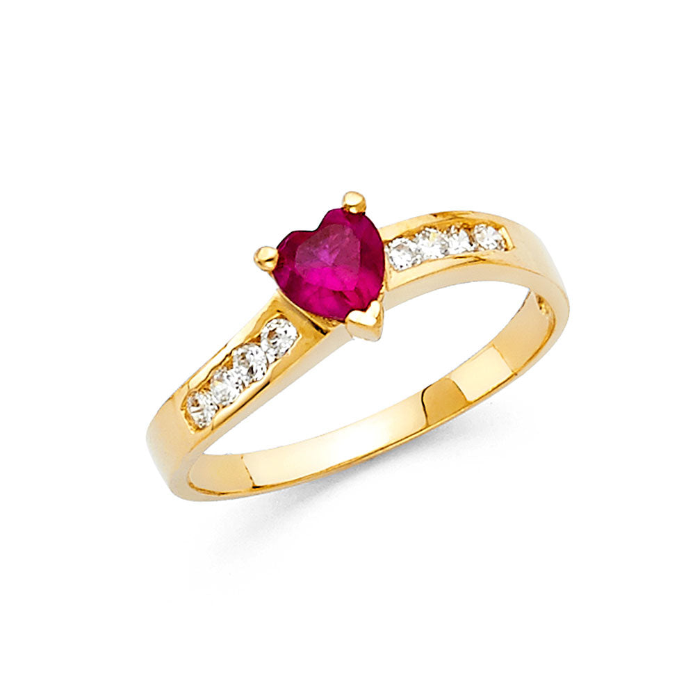 Lady's Yellow 14 Karat Heart Red Cz
