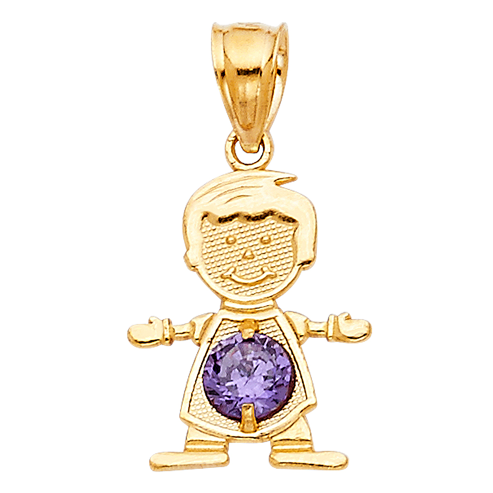 Yellow 14 Karat Boy Birth StonePendant-Feb
 Length: 17