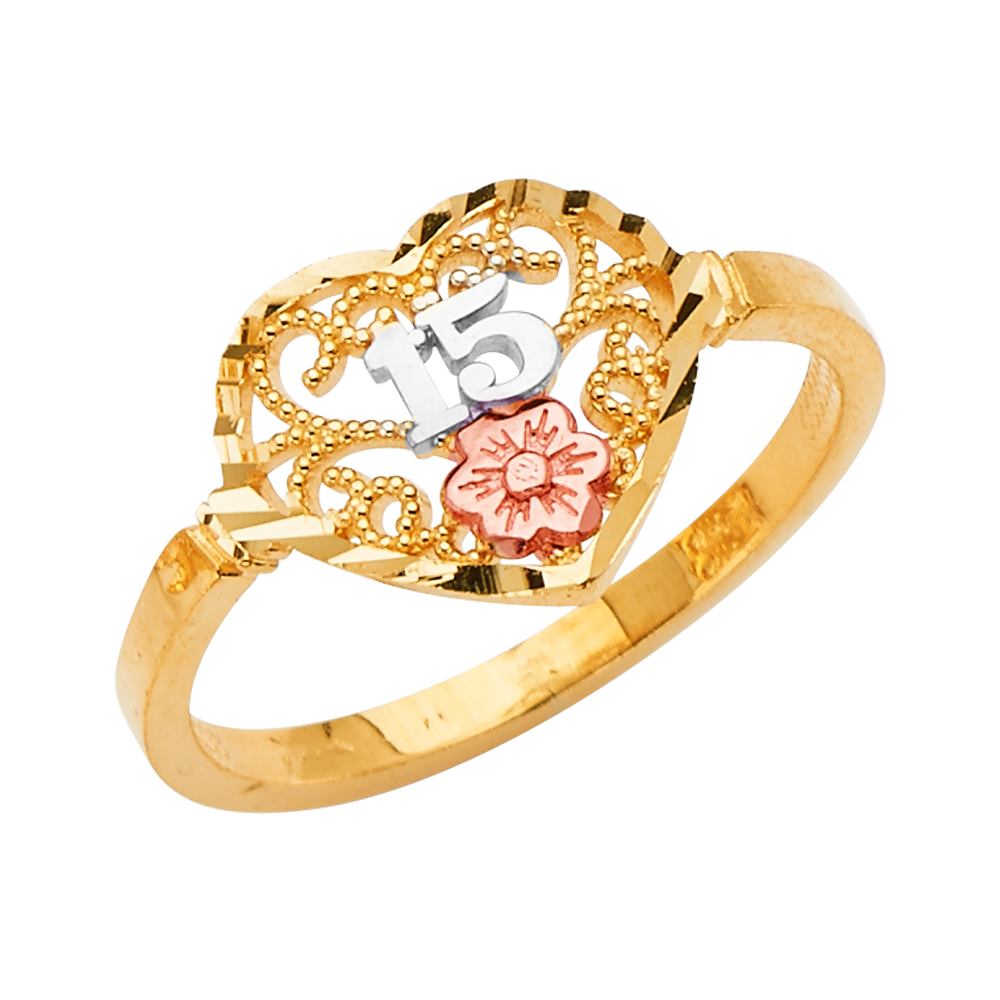 Lady's Three-Tone 14 Karat 15 Years Ring