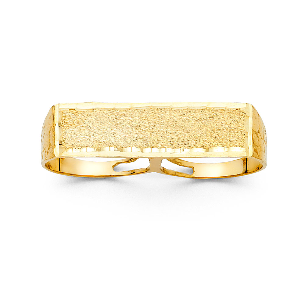 Mens Signature 2 Finger Ring 14K yellow Gold