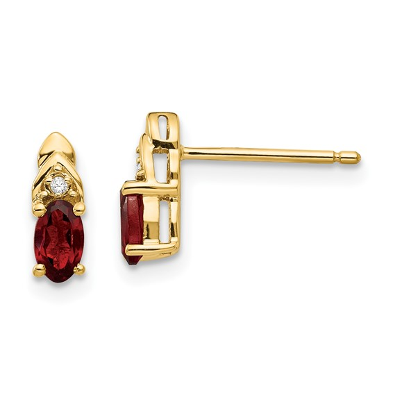 Lady's 14 Karat Earrings 2=0.30tw Oval Garnets 9x4mm
2=0.01tw Round Diamonds Color: Yellow
Finish: High polish