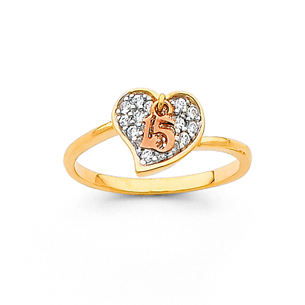 Lady's 14 Karat 15 YRS Cz Fashion Ring Size 7 Color: Two-Tone