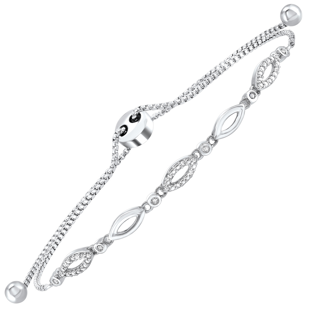 White Sterling Silver Bracelet Length 8 24=0.13tw Round Diamonds