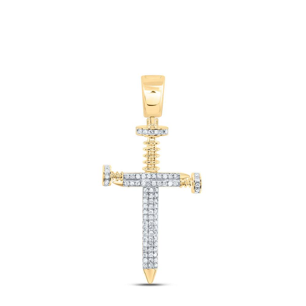 Yellow 10 Karat Pendant 0.333tw Round Diamonds nail cross Length: 43.4
Gender: Gentlement