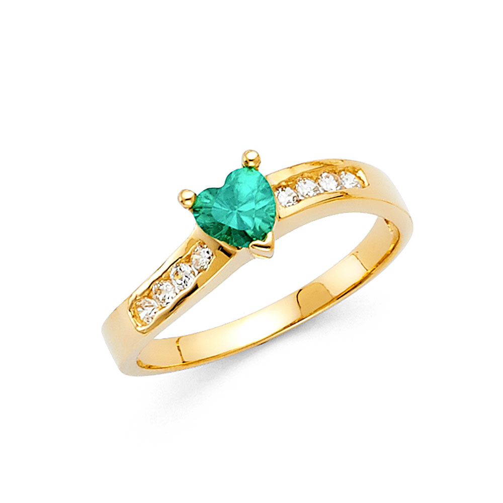 Lady's Yellow 14 Karat Cz Green Heart Ring Length 5