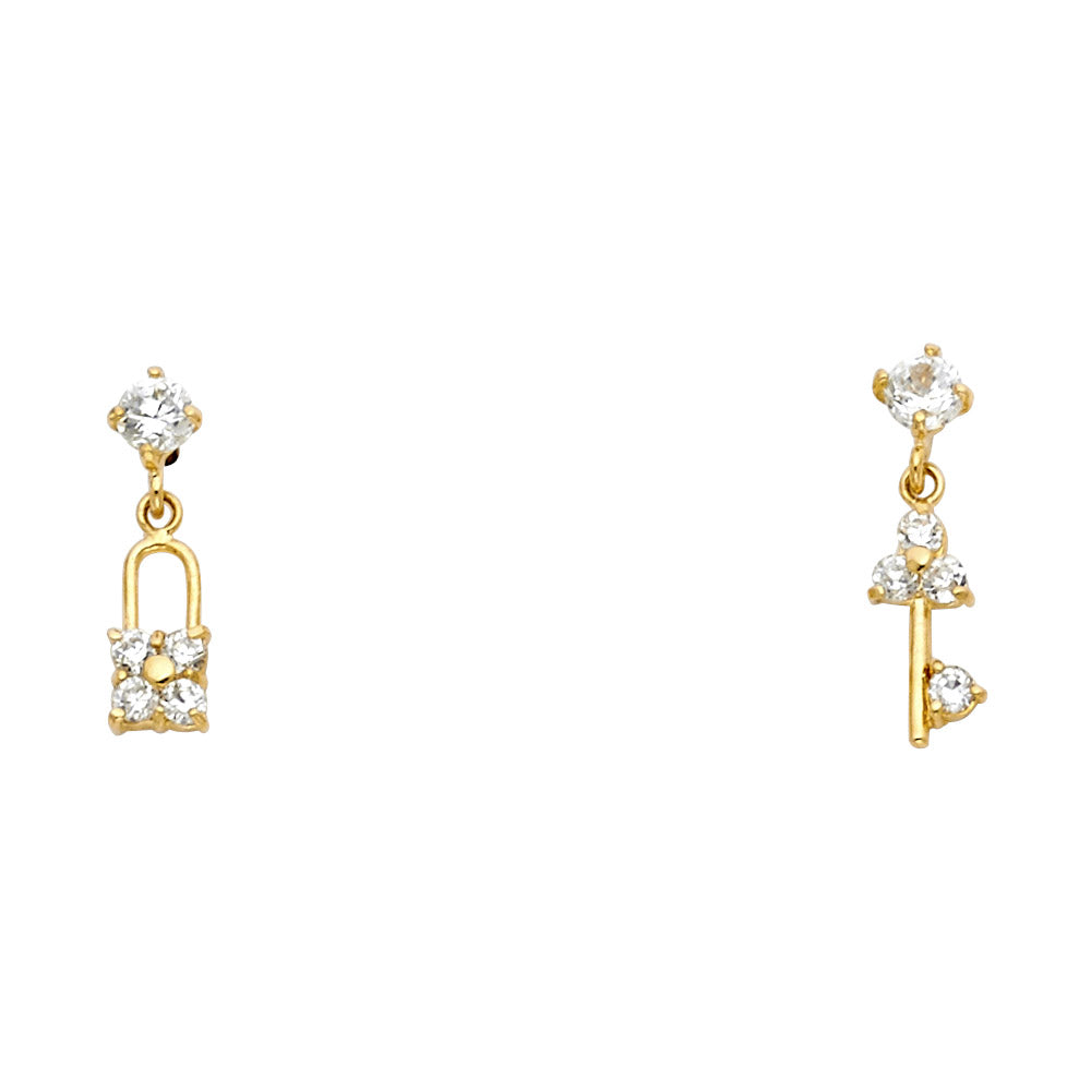 Lady's Yellow 14 Karat Lock ans Key Earrings Finish: Polished