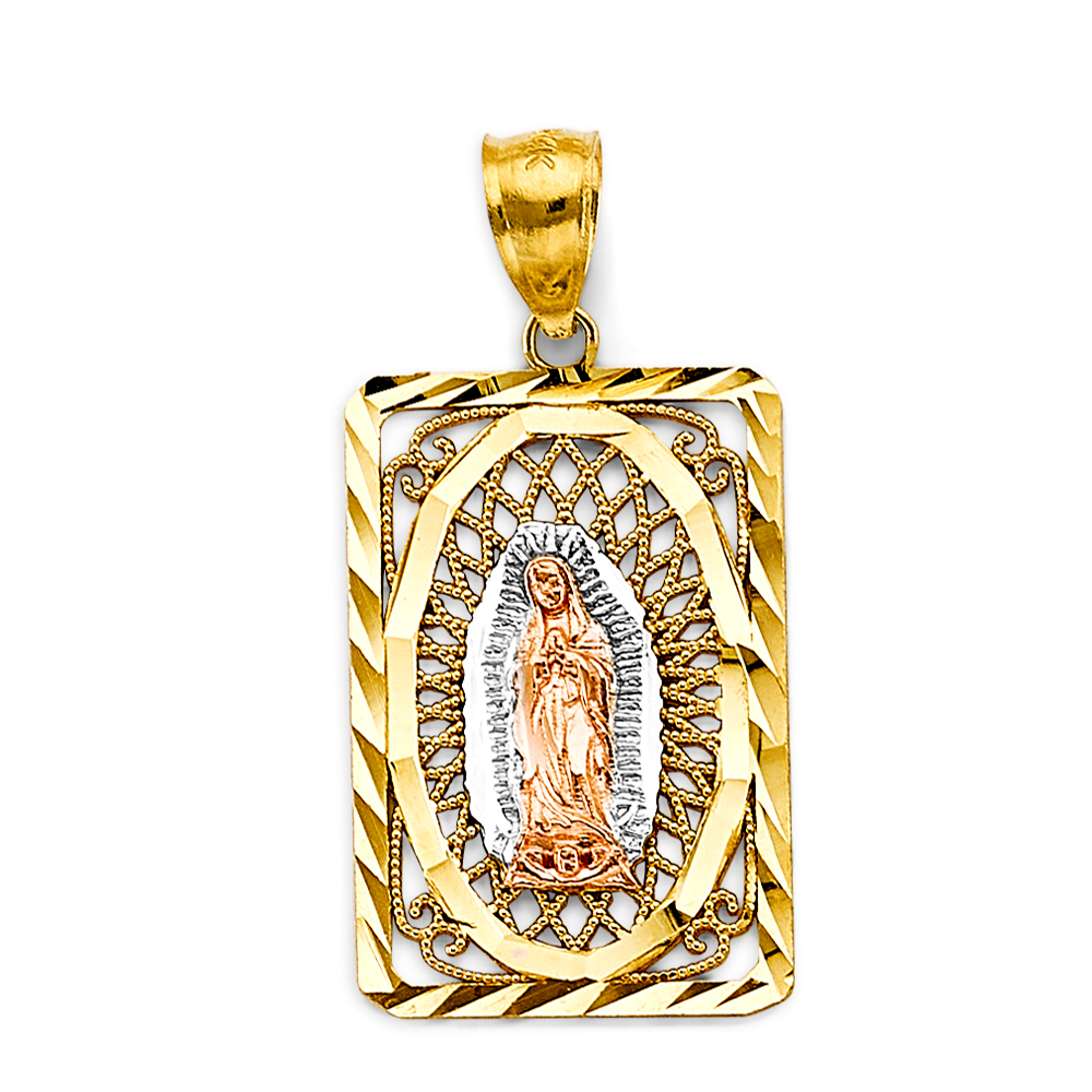Three-Tone 14 Karat Diamond Cut Guadalupe Pendant Length: 33