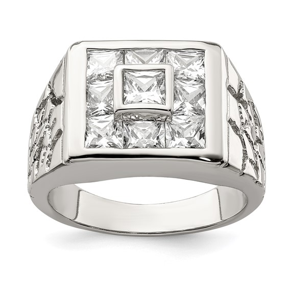 Gent's White Silver cz Rodhium Plated Nugget Ring Length 15.53 Style: