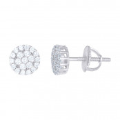 Sterling Silver Unisex Round Cubic Zirconia Stud Flower Cluster Earrin