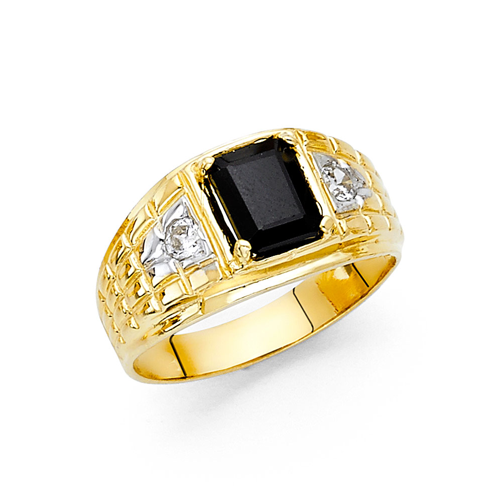 Gent's Yellow 14 Karat square and cz Onyx Ring Length 10