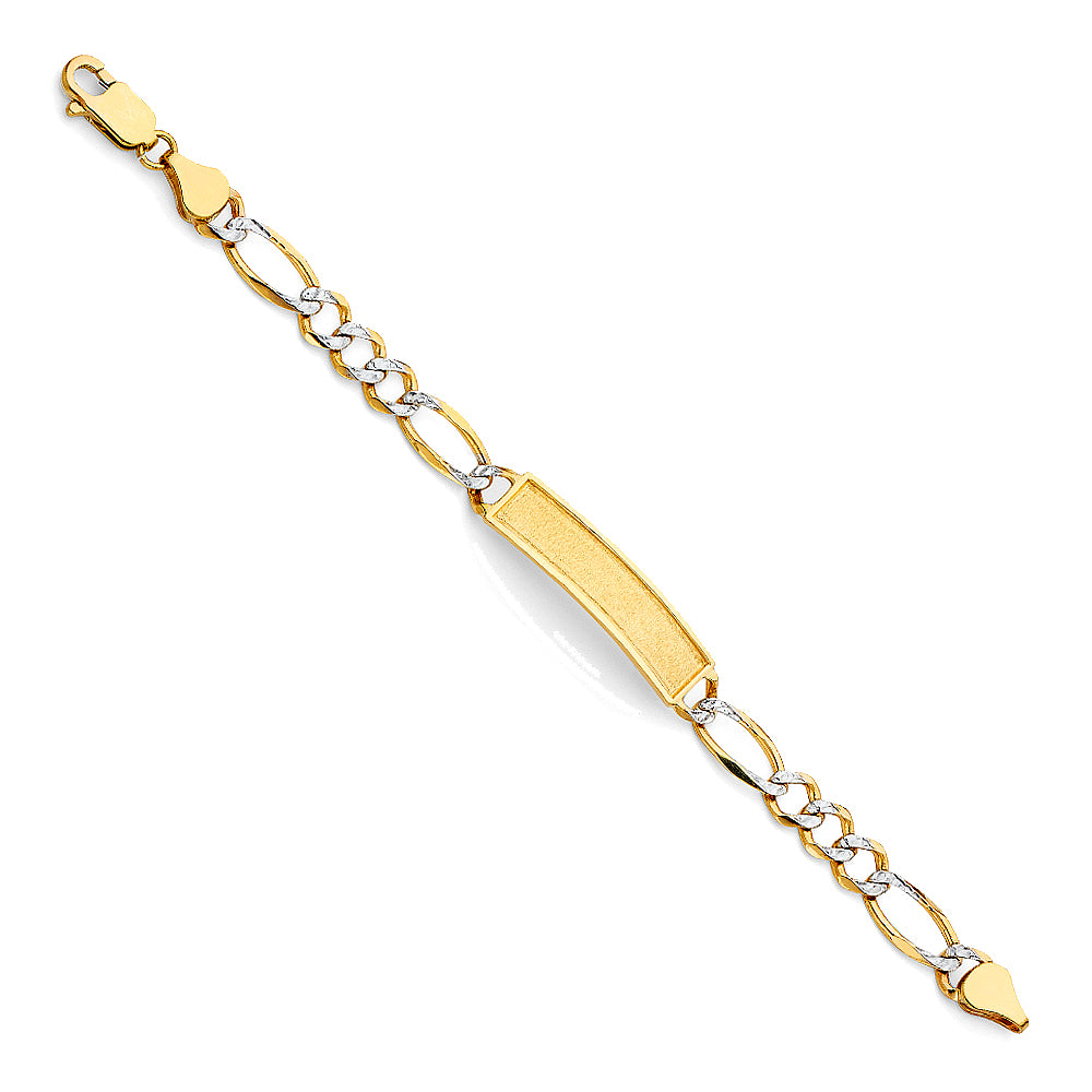 Yellow 14 Karat Diamond Cut Baby ID  Bracelet Style: Figaro Pave
Length: 6"
Gender: baby