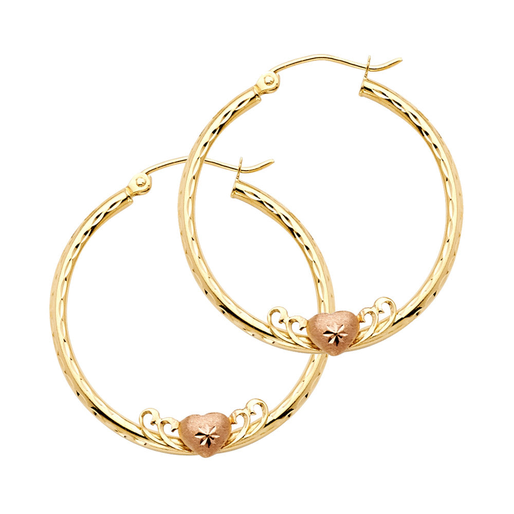 14K 2Ton 2Mm Rd Hoop With Heart 25Mm