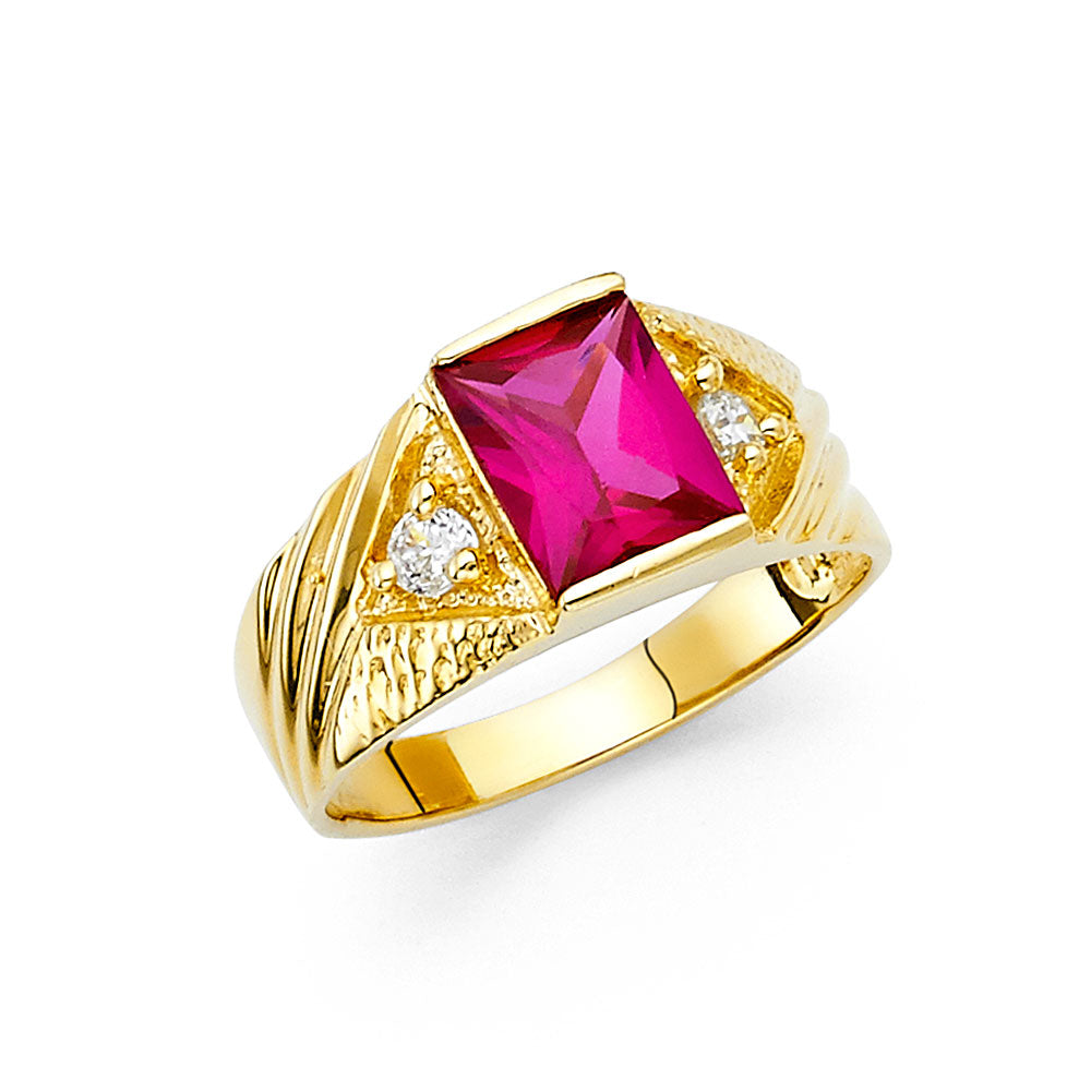 Gent's Yellow 14 Karatm square Cz Red Ring