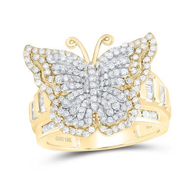 Lady's Yellow 10 Karat Fashion butterfly Ring Length 19.5 = 1.25tw Round Diamonds Finish: Polished
Gender: Ladies