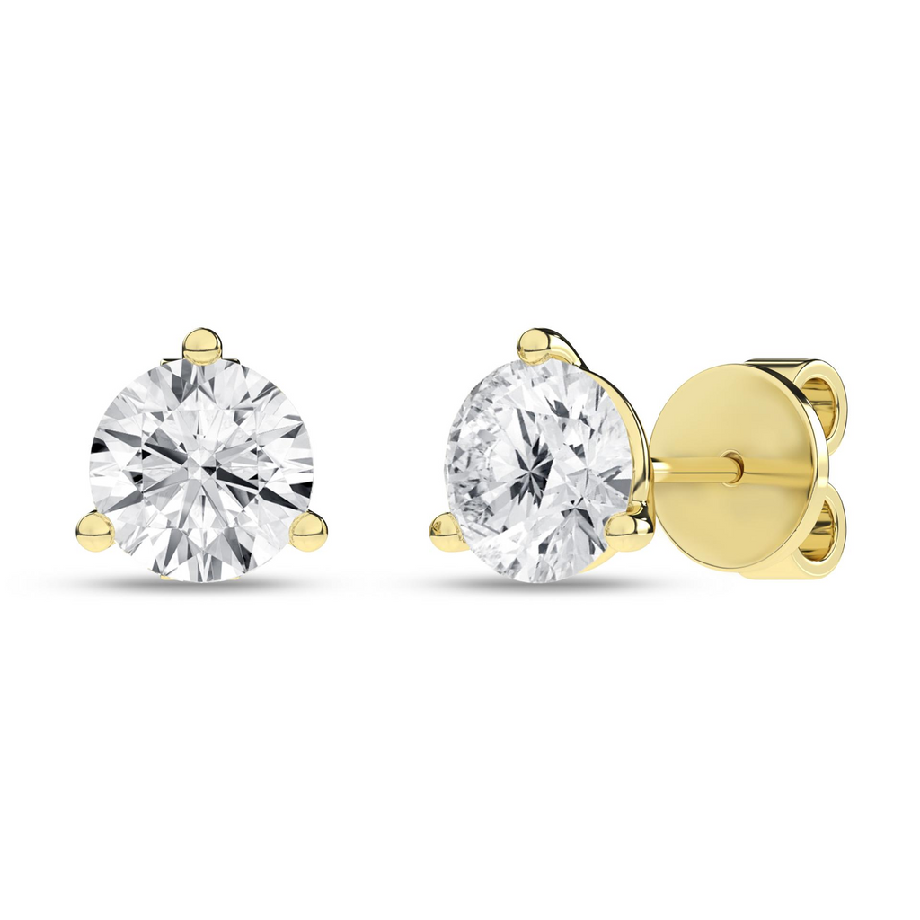 14 Karat Yellow Gold 3 Prong Solitaire Earrings 2 = 2.00tw Round E/F V
