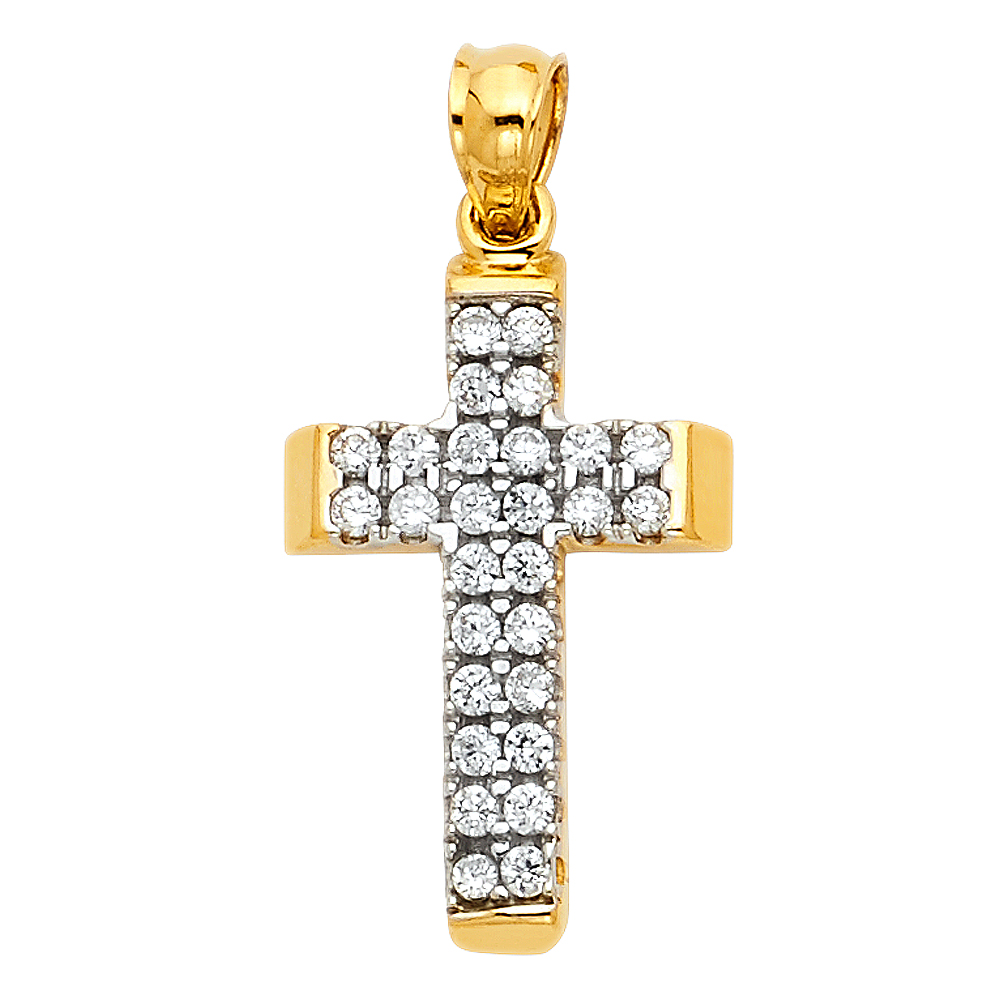 Yellow 14 Karat Cross Cz pendant 
Length: 19