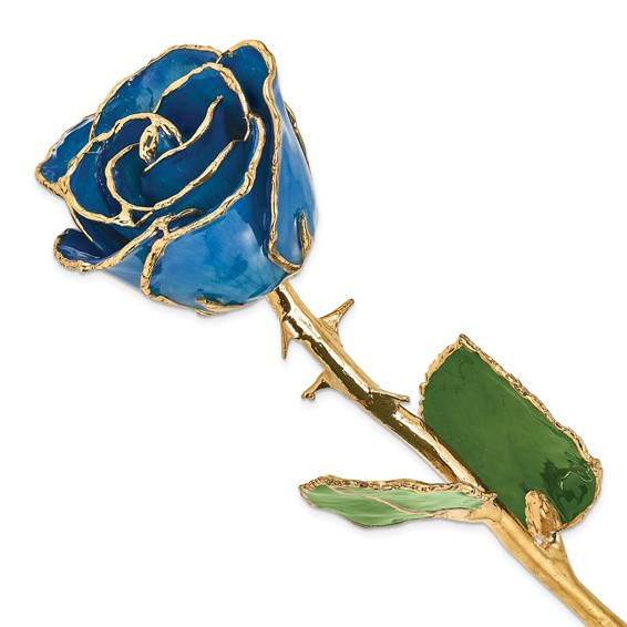 Lacquer Dipped Gold Trimmed Blue Rose