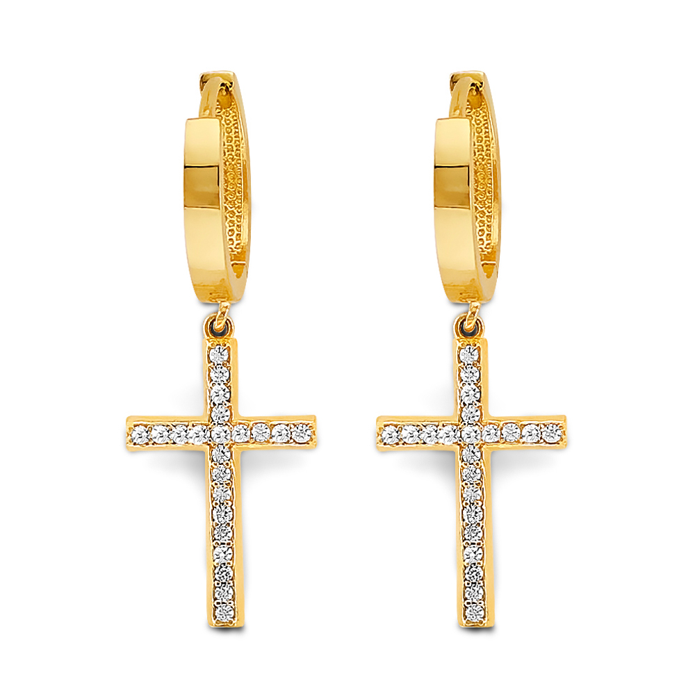 Lady's Yellow 14 Karat 2T CZ Cross Huggies Earrings
Length: 30