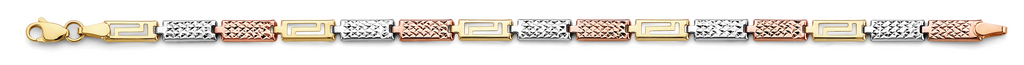Lady's 14 Karat 3T Fancy Bracelet 
Color: Three-tone
Length: 7.25"
