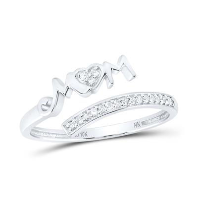 Lady's White 10 Karat MOM heart Fashion Ring Length 6.69 = 0.083tw Rou