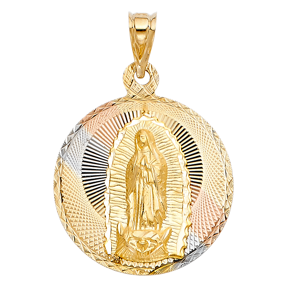 Three-Tone 14 Karat Diamond Cut vigen of Guadalupe Charm Length: 32
Gender: Unisex