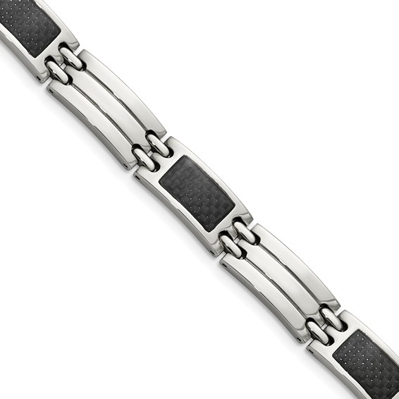 Stainless Steel Poloshed with black Carbon Fiber Inlay  Bracelet Length: 8.5" 8mm