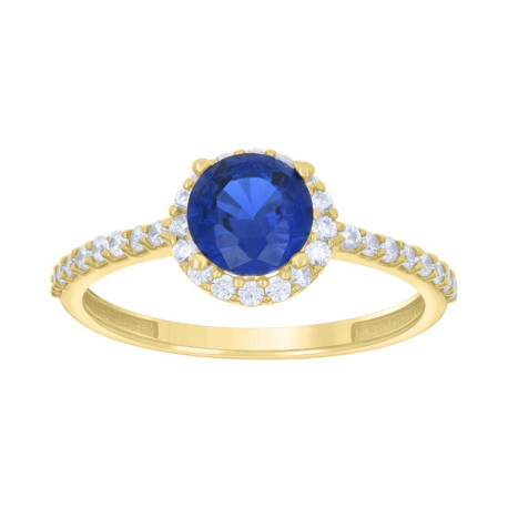 Lady's Yellow 14 Karat Blue and white round cz Fashion Ring Length 8