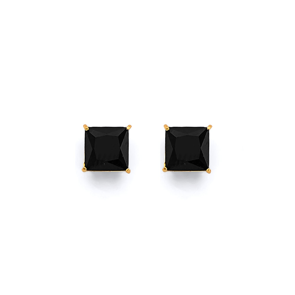 Lady's Yellow 14 Karat Square Black Stud Earrings