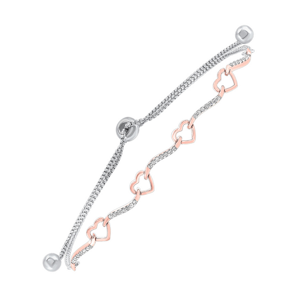 SILVER 1/8 CT DIAMOND BOLO HEART BRACELET