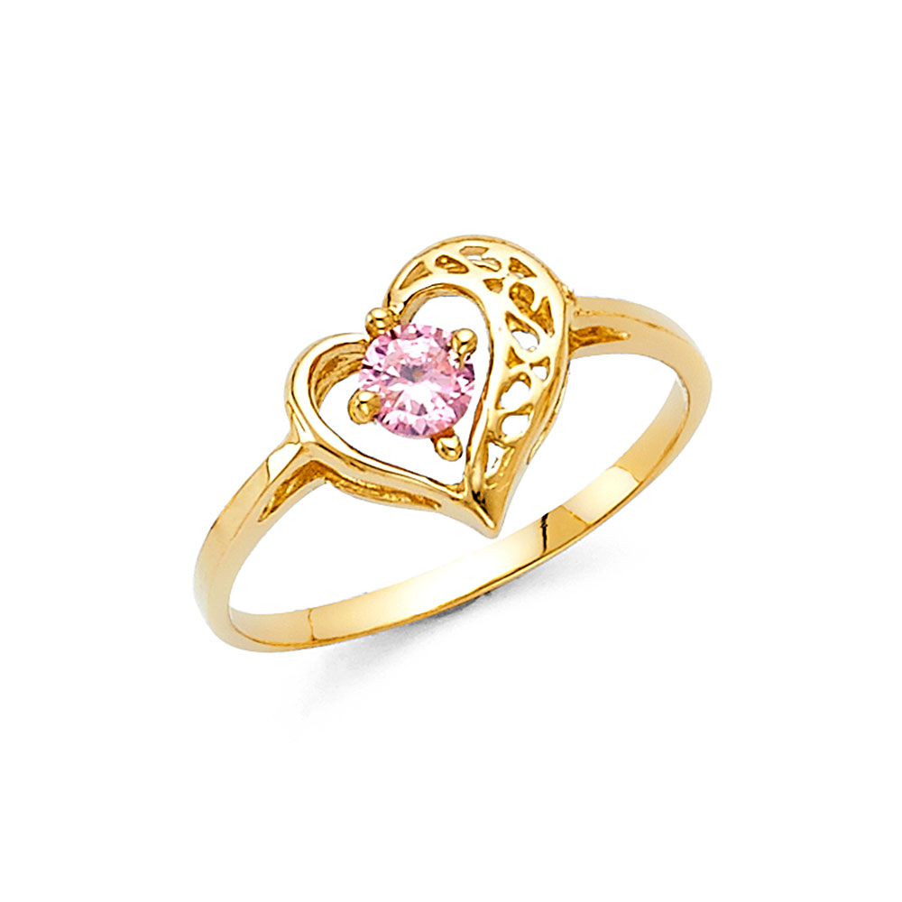 Lady's Yellow 14 Karat Fashion Heart cz pink Ring Length 10.6