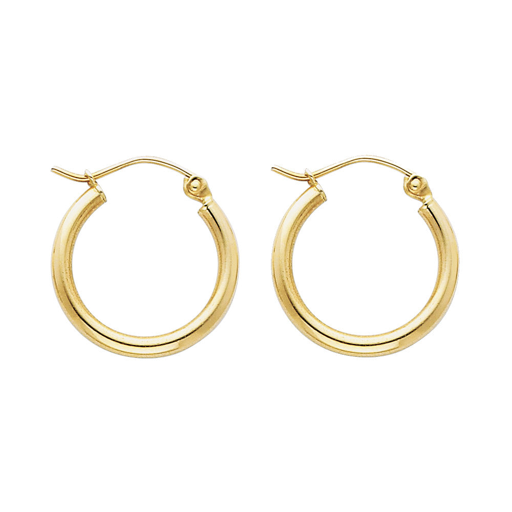 Lady's Yellow 14 Karat HollowTube 2mm Hoop Earrings Length: 17