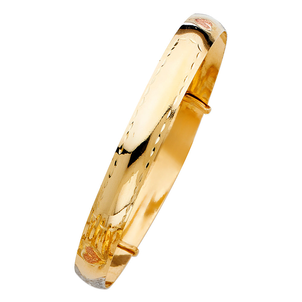 Three-Tone 14 Karat Adjustable Diamond Cut Bangle Length: 7.5"
Gender: ladies