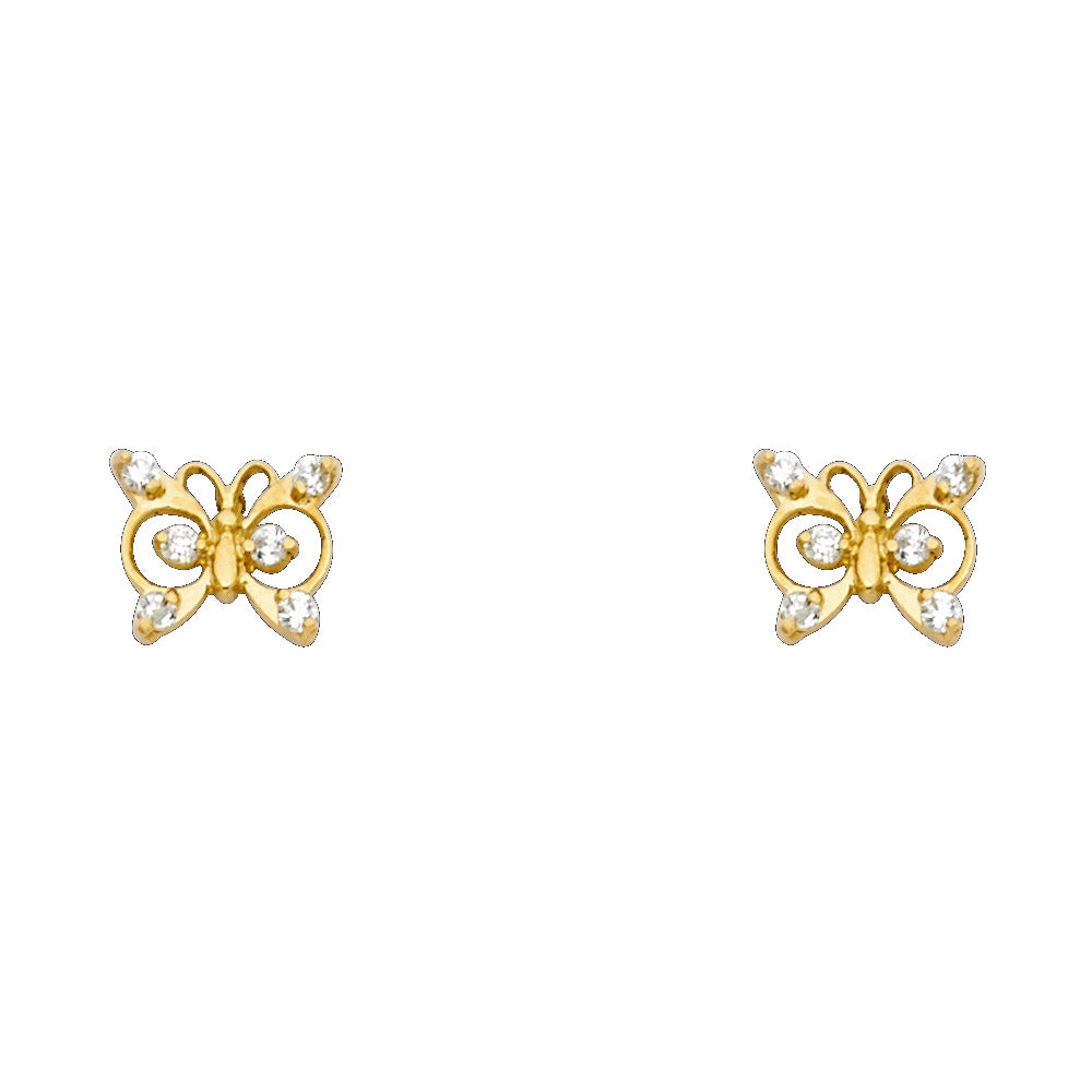 Lady's Yellow 14 Karat Butterfly czStud Earrings