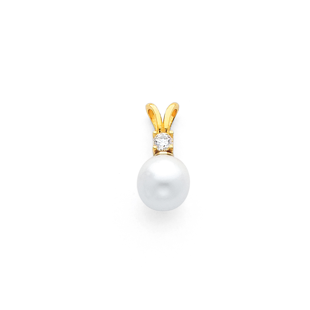 Yellow 14 Karat Pearl Pendant Length: 15